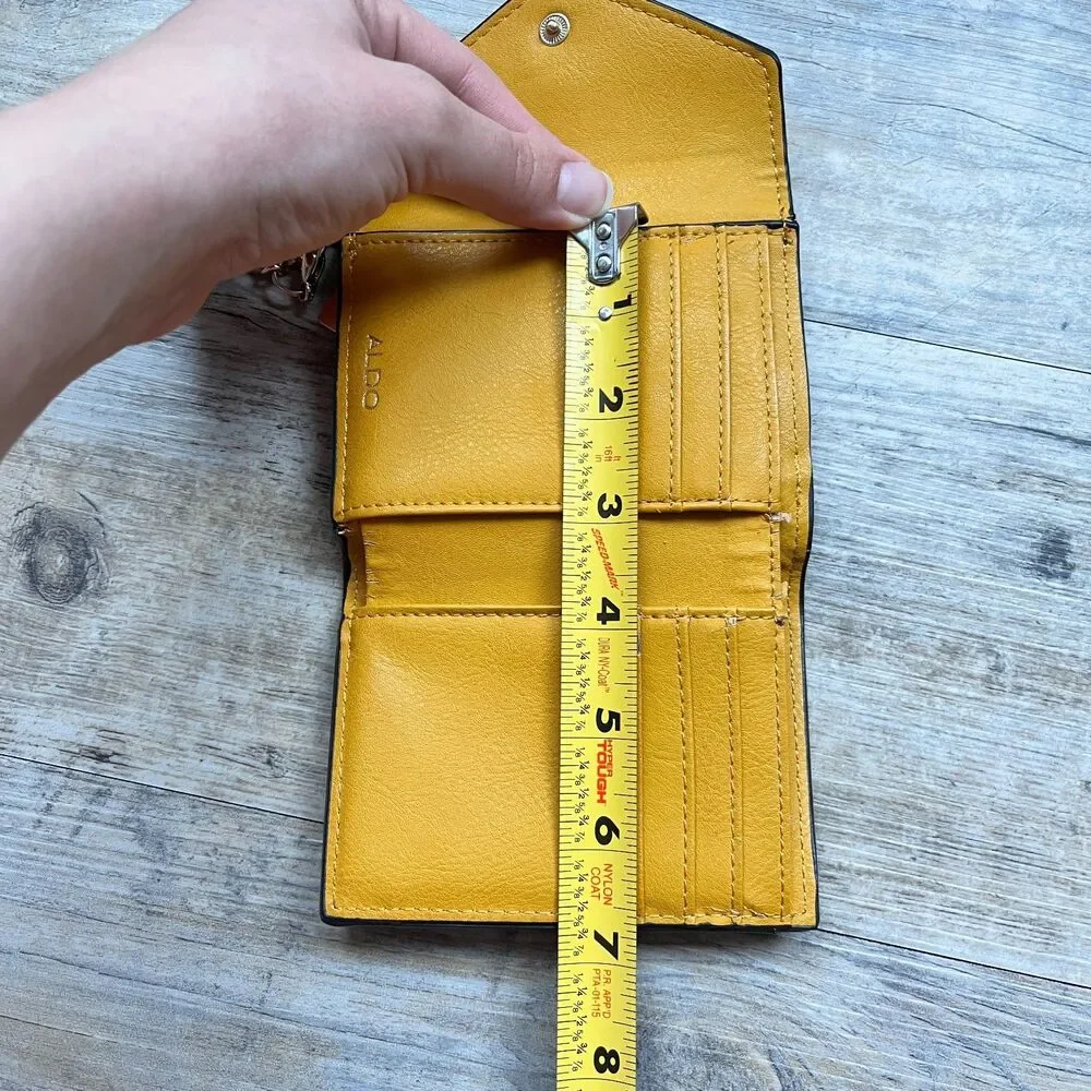ALDO Leather Wallet Orange Brown Colorblock Chain Accent Compact Chic Fold